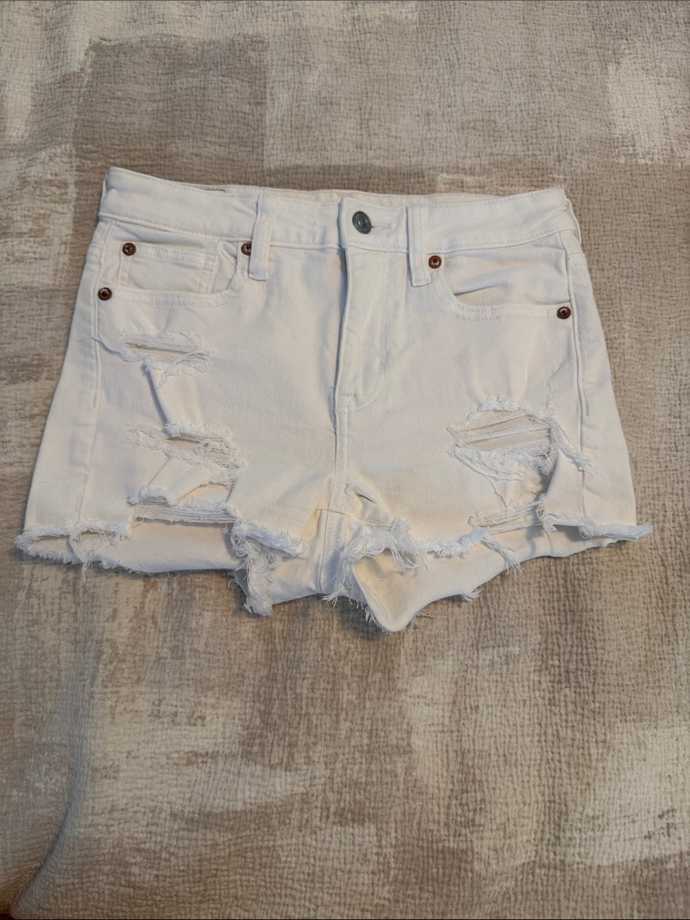 American Eagle Outfitters White Distressed Denim Cutoff Shorts with Frayed Hem